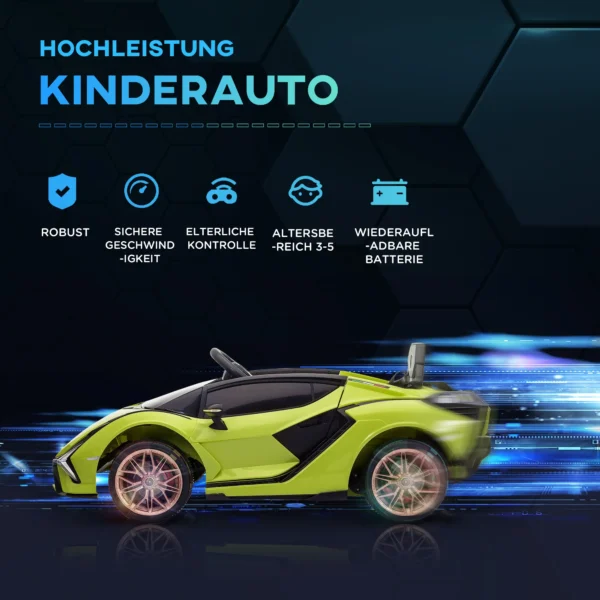 Kindervoertuig, elektrische auto lamborghini sian 2 zitter, gelicentieerd, kindervoertuig, met afstandsbediening, muziek(mp3/usb), groen 5