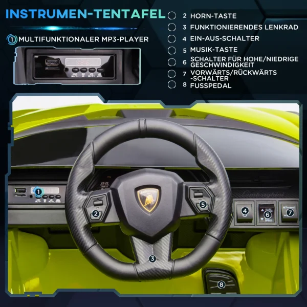Kindervoertuig, elektrische auto lamborghini sian 2 zitter, gelicentieerd, kindervoertuig, met afstandsbediening, muziek(mp3/usb), groen 6