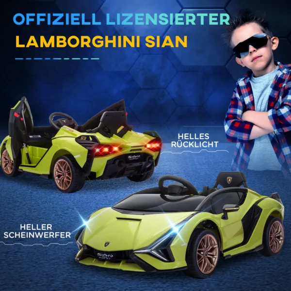 Kindervoertuig, elektrische auto lamborghini sian 2 zitter, gelicentieerd, kindervoertuig, met afstandsbediening, muziek(mp3/usb), groen 7
