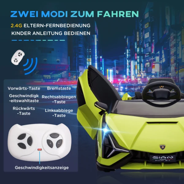 Kindervoertuig, elektrische auto lamborghini sian 2 zitter, gelicentieerd, kindervoertuig, met afstandsbediening, muziek(mp3/usb), groen 8