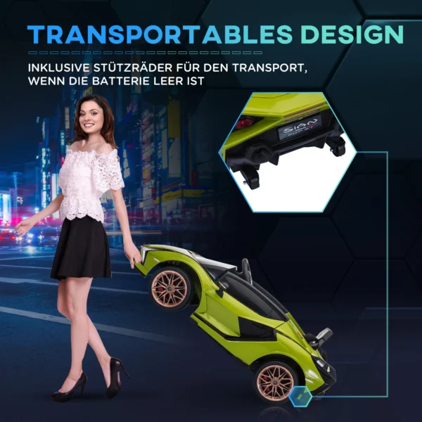 Kindervoertuig, elektrische auto lamborghini sian 2 zitter, gelicentieerd, kindervoertuig, met afstandsbediening, muziek(mp3/usb), groen 9