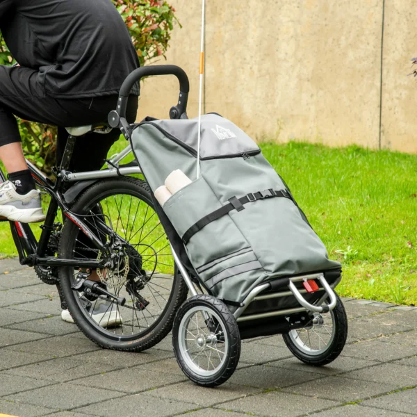 Kinderwagen & boodschappentrolley 2 in 1 voor fietsaanhanger, met verbindingsklemmen, 24,3kg, 55l, alu+oxford, grijs+zilver, 53x43x110cm 2