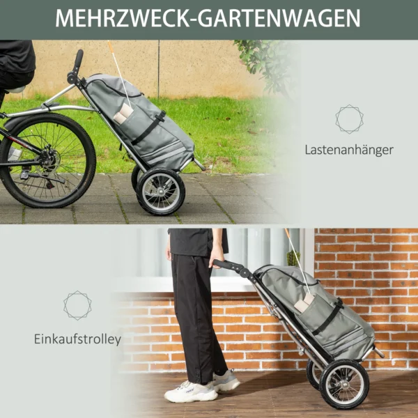 Kinderwagen & boodschappentrolley 2 in 1 voor fietsaanhanger, met verbindingsklemmen, 24,3kg, 55l, alu+oxford, grijs+zilver, 53x43x110cm 5