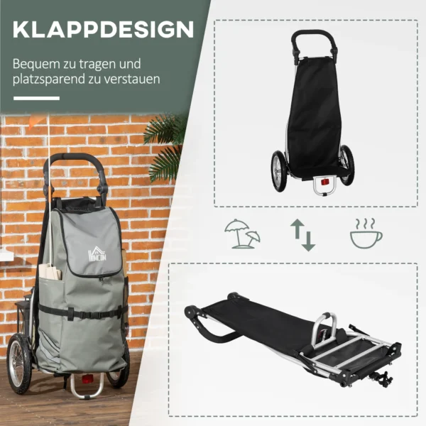 Kinderwagen & boodschappentrolley 2 in 1 voor fietsaanhanger, met verbindingsklemmen, 24,3kg, 55l, alu+oxford, grijs+zilver, 53x43x110cm 6