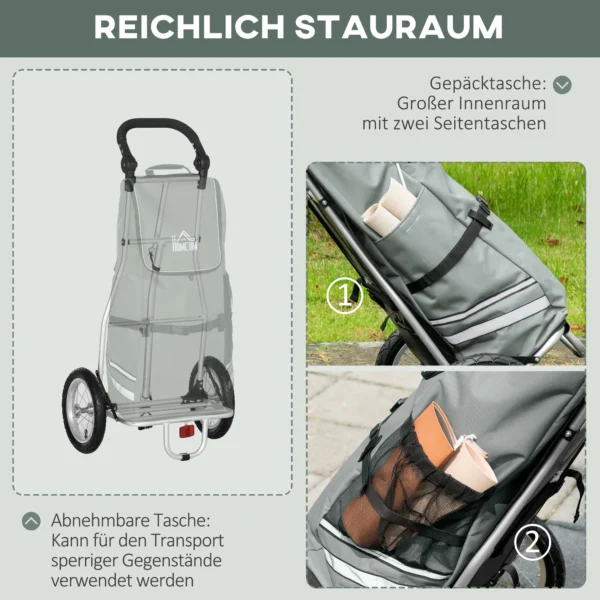 Kinderwagen & boodschappentrolley 2 in 1 voor fietsaanhanger, met verbindingsklemmen, 24,3kg, 55l, alu+oxford, grijs+zilver, 53x43x110cm 7
