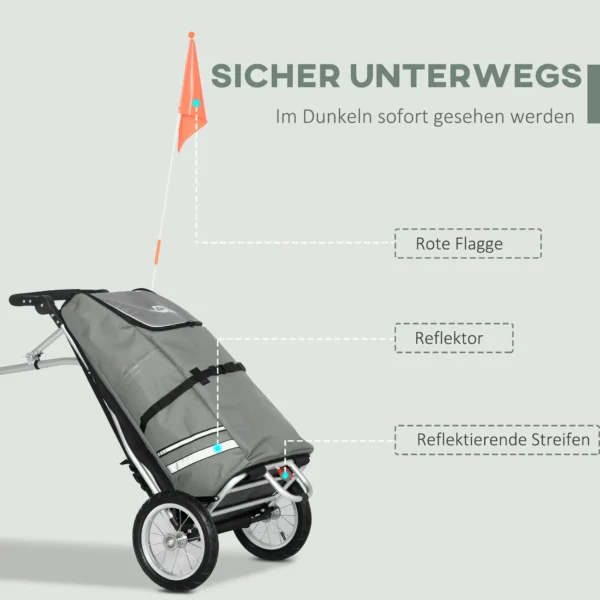 Kinderwagen & boodschappentrolley 2 in 1 voor fietsaanhanger, met verbindingsklemmen, 24,3kg, 55l, alu+oxford, grijs+zilver, 53x43x110cm 8