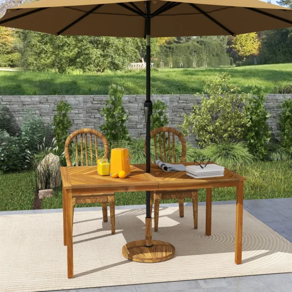 Klapbare tuintafel 150x85cm, weerbestendige balkontafel van hout, 6 personen klaptafel met paraplu gat, lamellenontwerp eettafel buiten, bijzettafel, terrastafel voor tuin balkon teak 10