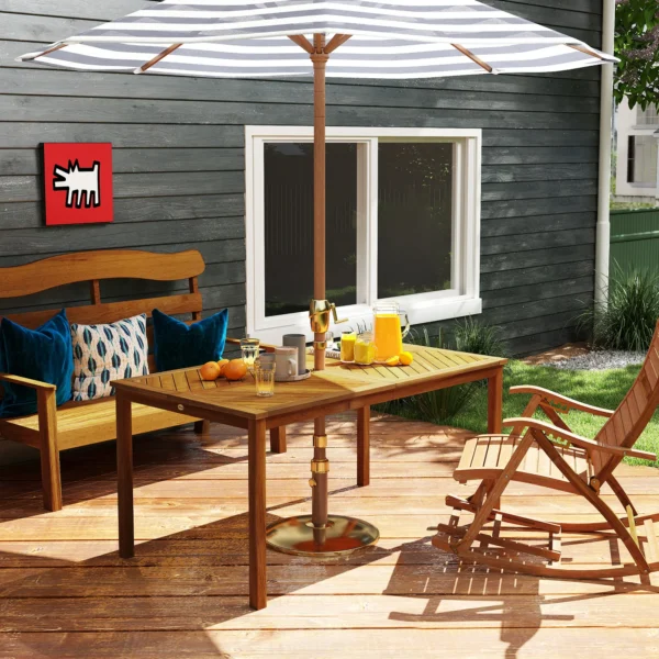 Klapbare tuintafel 150x85cm, weerbestendige balkontafel van hout, 6 personen klaptafel met paraplu gat, lamellenontwerp eettafel buiten, bijzettafel, terrastafel voor tuin balkon teak 2