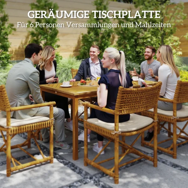 Klapbare tuintafel 150x85cm, weerbestendige balkontafel van hout, 6 personen klaptafel met paraplu gat, lamellenontwerp eettafel buiten, bijzettafel, terrastafel voor tuin balkon teak 5