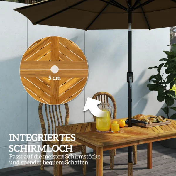 Klapbare tuintafel 150x85cm, weerbestendige balkontafel van hout, 6 personen klaptafel met paraplu gat, lamellenontwerp eettafel buiten, bijzettafel, terrastafel voor tuin balkon teak 6