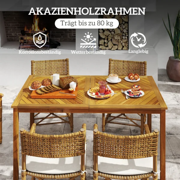 Klapbare tuintafel 150x85cm, weerbestendige balkontafel van hout, 6 personen klaptafel met paraplu gat, lamellenontwerp eettafel buiten, bijzettafel, terrastafel voor tuin balkon teak 8