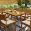 Klapbare tuintafel 150x85cm, weerbestendige balkontafel van hout, 6 personen klaptafel met paraplu gat, lamellenontwerp eettafel buiten, bijzettafel, terrastafel voor tuin balkon teak 9