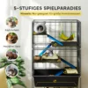 Kleindierkooi, knaagdierkooi frettenkooi met uitschuifbaar dienblad muizenkooi met hellingen, hangmat, wielen, plank, kooi met accessoires voor eekhoorns, dwerg hamsters, chinchilla donkergrijs 5