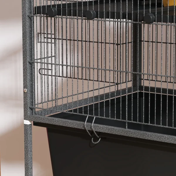 Kleindierkooi, knaagdierkooi frettenkooi met uitschuifbaar dienblad muizenkooi met hellingen, hangmat, wielen, plank, kooi met accessoires voor eekhoorns, dwerg hamsters, chinchilla donkergrijs 9