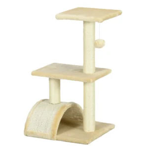 Krabpaal 72 cm kattentoren met pluche ballen, sisal stammen, platform, krabplank, meerlaagse kattenkrabpaal, klimboom, voor middelgrote katten, crèmewit 1