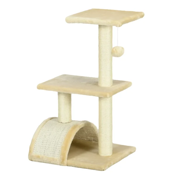Krabpaal 72 cm kattentoren met pluche ballen, sisal stammen, platform, krabplank, meerlaagse kattenkrabpaal, klimboom, voor middelgrote katten, crèmewit 1
