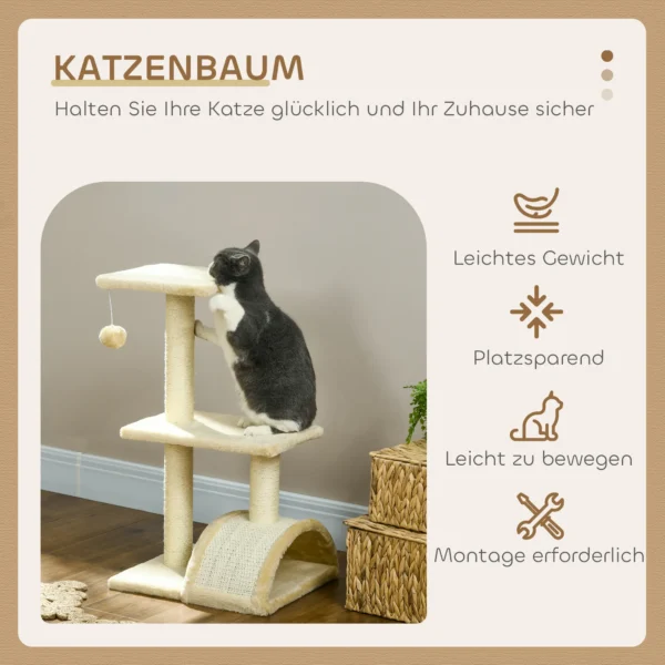 Krabpaal 72 cm kattentoren met pluche ballen, sisal stammen, platform, krabplank, meerlaagse kattenkrabpaal, klimboom, voor middelgrote katten, crèmewit 5