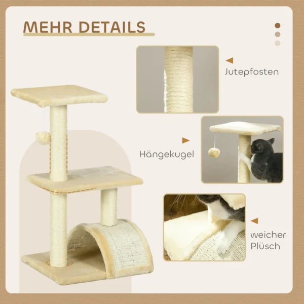 Krabpaal 72 cm kattentoren met pluche ballen, sisal stammen, platform, krabplank, meerlaagse kattenkrabpaal, klimboom, voor middelgrote katten, crèmewit 6