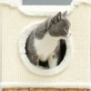 Krabton 75,5 cm hoog drielaags kattenton met pluche rand, kussen, kattenhol, krabpaal voor middelgrote katten, crèmewit 9