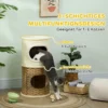 Krabton 80 cm hoog Ø 40 cm drielaagse kattenton met pluche rand, kattenhol, krabpaal voor middelgrote katten, crèmewit+bruin 5