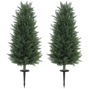 Kunstmatige cypress 2 delige set met grondpen 100 cm plastic kunstplant, kunstmatige planten, kunstboom net als echt decor voor kantoor woonkamer slaapkamer tuin 1