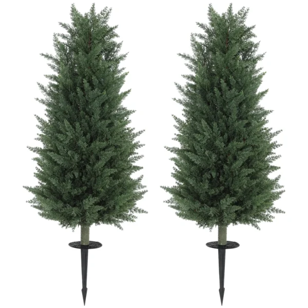 Kunstmatige cypress 2 delige set met grondpen 100 cm plastic kunstplant, kunstmatige planten, kunstboom net als echt decor voor kantoor woonkamer slaapkamer tuin 1