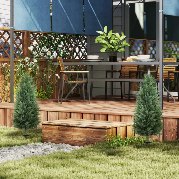 Kunstmatige cypress 2 delige set met grondpen 100 cm plastic kunstplant, kunstmatige planten, kunstboom net als echt decor voor kantoor woonkamer slaapkamer tuin 10