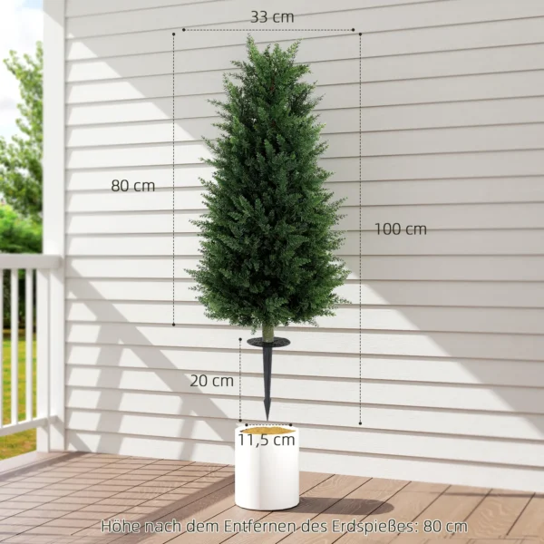 Kunstmatige cypress 2 delige set met grondpen 100 cm plastic kunstplant, kunstmatige planten, kunstboom net als echt decor voor kantoor woonkamer slaapkamer tuin 4