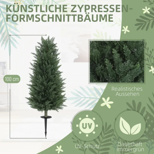 Kunstmatige cypress 2 delige set met grondpen 100 cm plastic kunstplant, kunstmatige planten, kunstboom net als echt decor voor kantoor woonkamer slaapkamer tuin 5