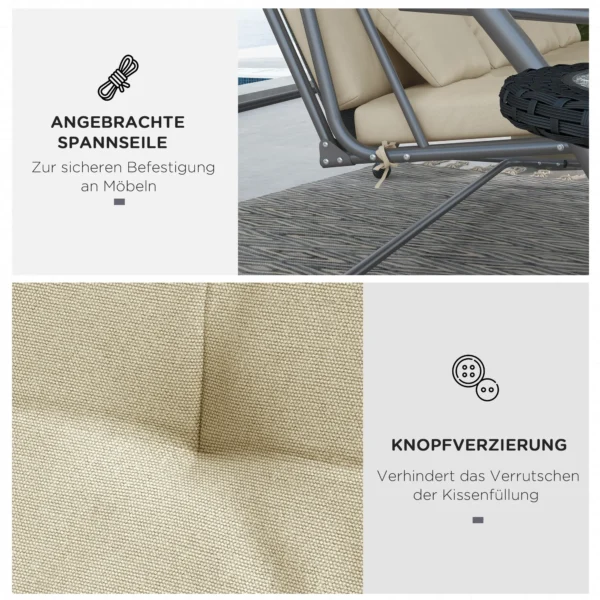 Kussenset voor hollywood schommel 170 cm stoelkussen, schommelkussen, zitkussen, tuinkussen met rug & zijkussens, beige 6
