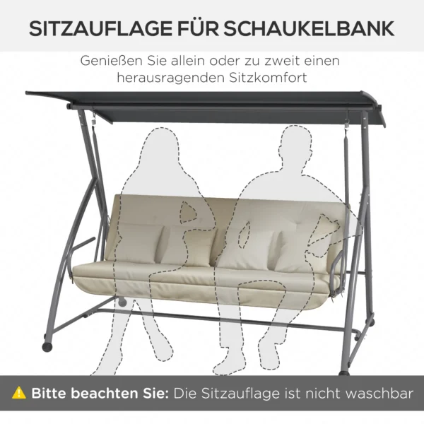 Kussenset voor hollywood schommel 170 cm stoelkussen, schommelkussen, zitkussen, tuinkussen met rug & zijkussens, beige 7