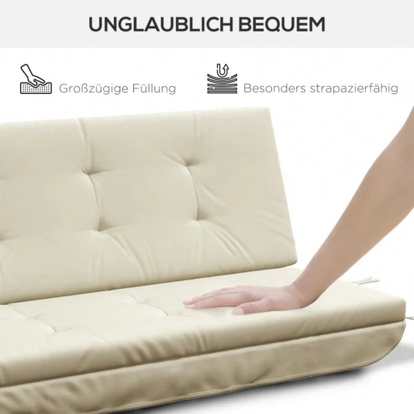 Kussenset voor hollywood schommel 170 cm stoelkussen, schommelkussen, zitkussen, tuinkussen met rug & zijkussens, beige 8