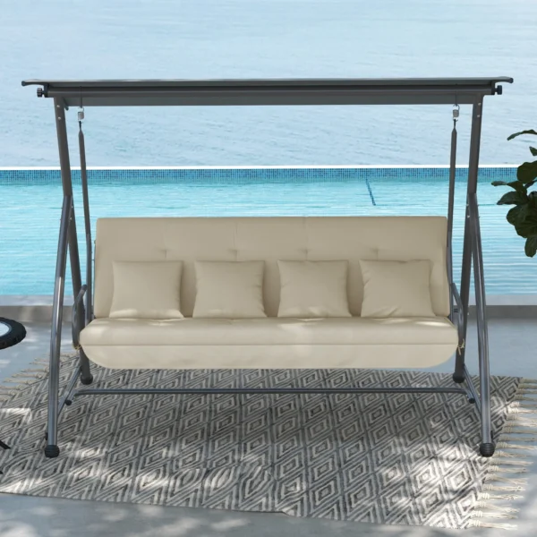 Kussenset voor hollywood schommel 170 cm stoelkussen, schommelkussen, zitkussen, tuinkussen met rug & zijkussens, beige 9