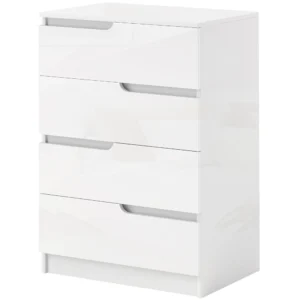Ladekast bijzettafel met 4 laden, ladekast voor woonkamer, slaapkamer, hoogglans wit 60 x 40 x 85cm 1