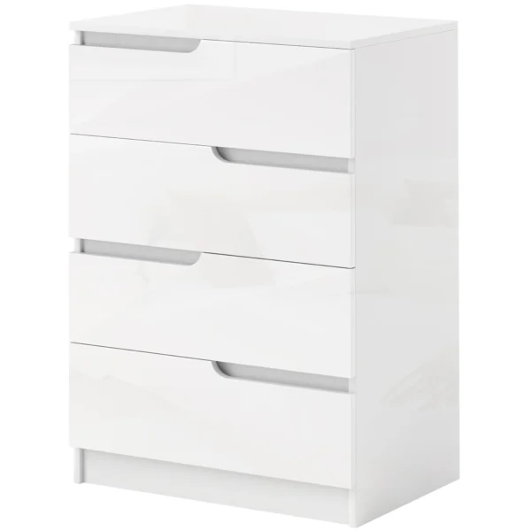 Ladekast bijzettafel met 4 laden, ladekast voor woonkamer, slaapkamer, hoogglans wit 60 x 40 x 85cm 1