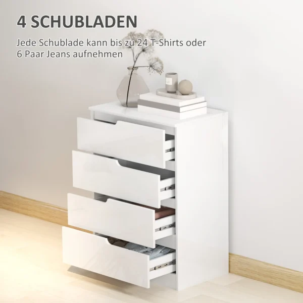 Ladekast bijzettafel met 4 laden, ladekast voor woonkamer, slaapkamer, hoogglans wit 60 x 40 x 85cm 5