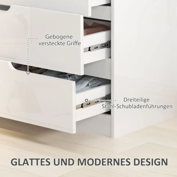 Ladekast bijzettafel met 4 laden, ladekast voor woonkamer, slaapkamer, hoogglans wit 60 x 40 x 85cm 6