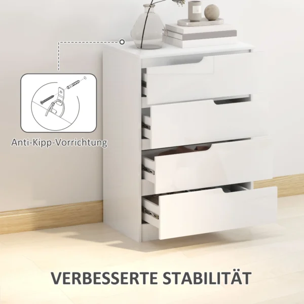 Ladekast bijzettafel met 4 laden, ladekast voor woonkamer, slaapkamer, hoogglans wit 60 x 40 x 85cm 7