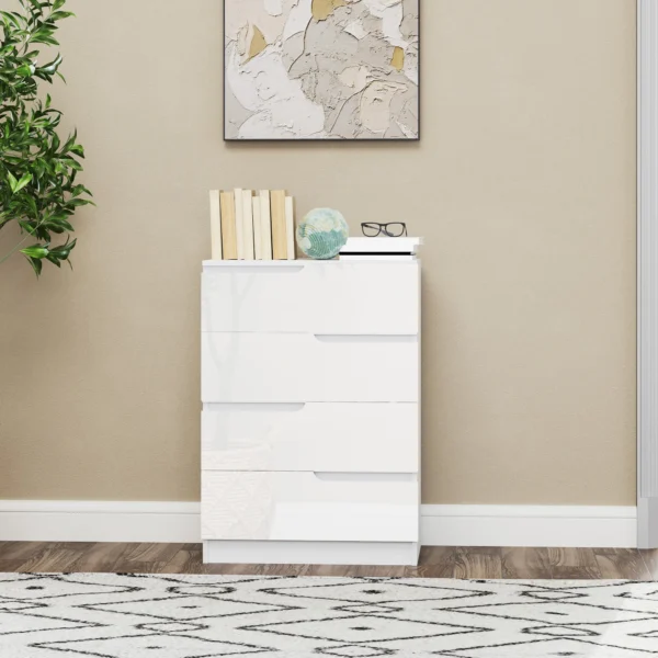 Ladekast bijzettafel met 4 laden, ladekast voor woonkamer, slaapkamer, hoogglans wit 60 x 40 x 85cm 8