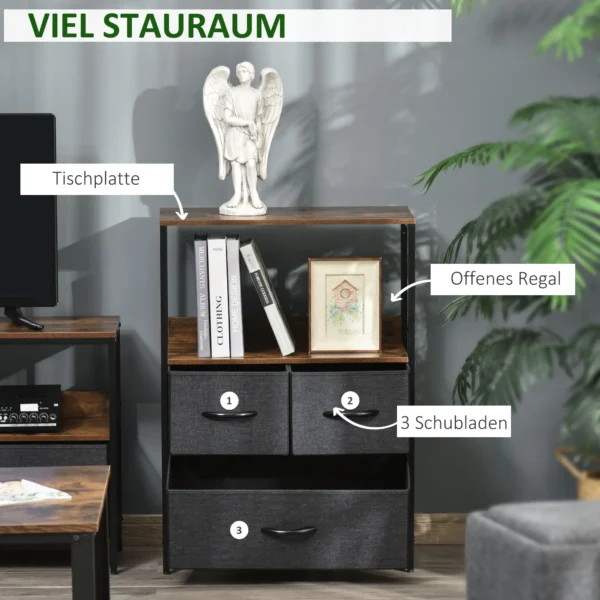 Ladekast met 3 linnen laden opslagkast ladekast met plank handvatten, modern design opslagladekast ladekast voor slaapkamer, woonkamer zwart 5
