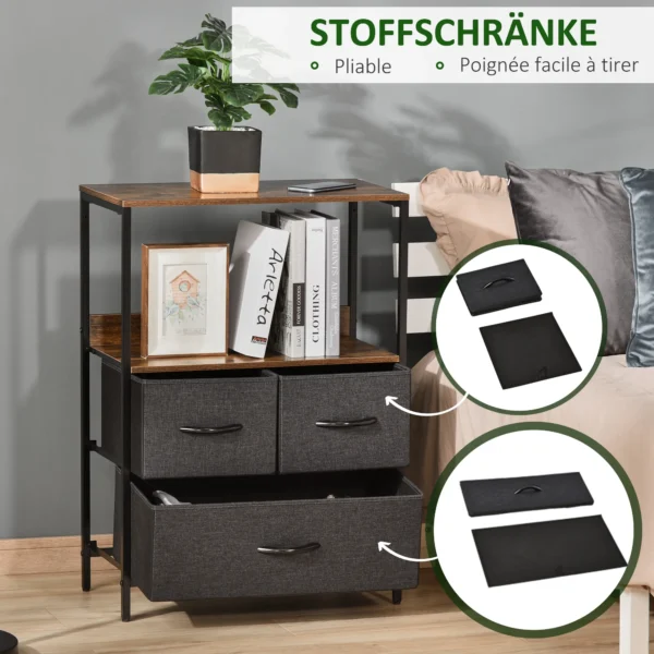 Ladekast met 3 linnen laden opslagkast ladekast met plank handvatten, modern design opslagladekast ladekast voor slaapkamer, woonkamer zwart 6