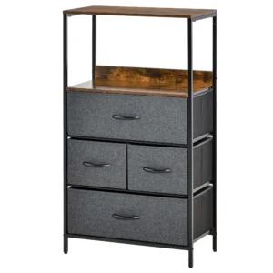 Ladekast met 4 linnen laden opbergkast ladekast met plank handvatten, modern design opbergkast ladekast voor slaapkamer, woonkamer zwart 1