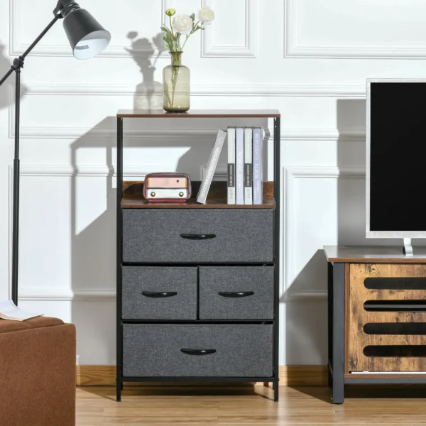 Ladekast met 4 linnen laden opbergkast ladekast met plank handvatten, modern design opbergkast ladekast voor slaapkamer, woonkamer zwart 2