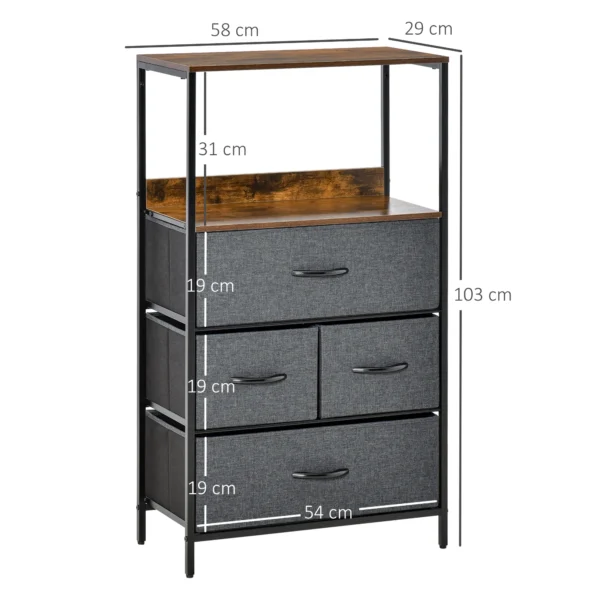 Ladekast met 4 linnen laden opbergkast ladekast met plank handvatten, modern design opbergkast ladekast voor slaapkamer, woonkamer zwart 4