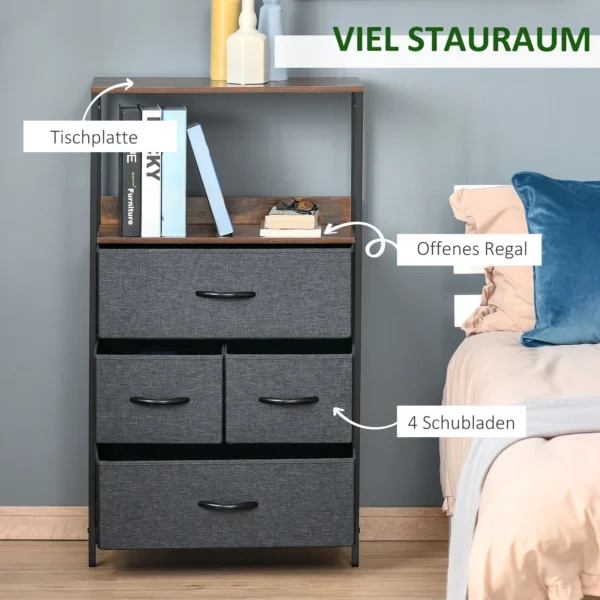 Ladekast met 4 linnen laden opbergkast ladekast met plank handvatten, modern design opbergkast ladekast voor slaapkamer, woonkamer zwart 5