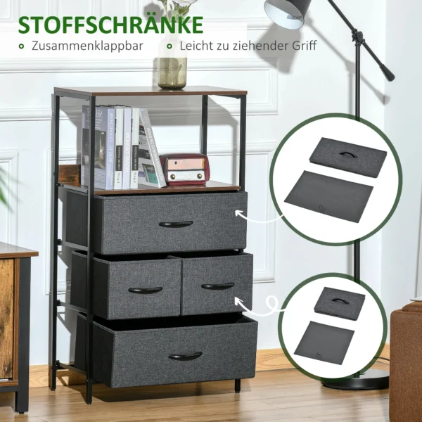 Ladekast met 4 linnen laden opbergkast ladekast met plank handvatten, modern design opbergkast ladekast voor slaapkamer, woonkamer zwart 6