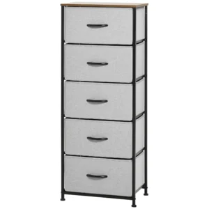 Ladekast met 5 stoffen laden opslagkast ladekast met handvatten, modern design kast ladekast opslagkast voor slaapkamer, woonkamer grijs 1