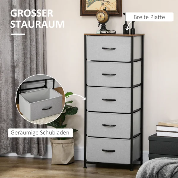 Ladekast met 5 stoffen laden opslagkast ladekast met handvatten, modern design kast ladekast opslagkast voor slaapkamer, woonkamer grijs 5