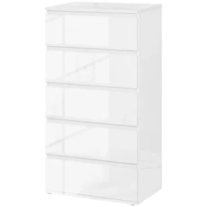 Ladekast sideboard met 5 lades, kantoorkast met kantelbeveiliging, voor woonkamer, slaapkamer, wit, 55 x 34 x 100 cm 1