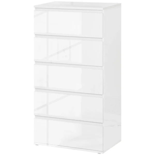Ladekast sideboard met 5 lades, kantoorkast met kantelbeveiliging, voor woonkamer, slaapkamer, wit, 55 x 34 x 100 cm 1